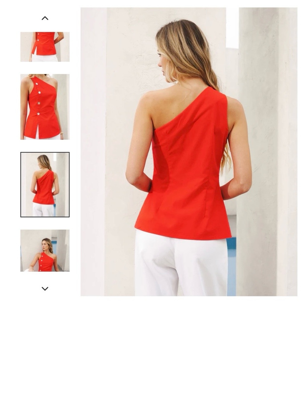 Commense One-Shoulder Red Button-Front Sleeveless Top - Picture 2 of 3